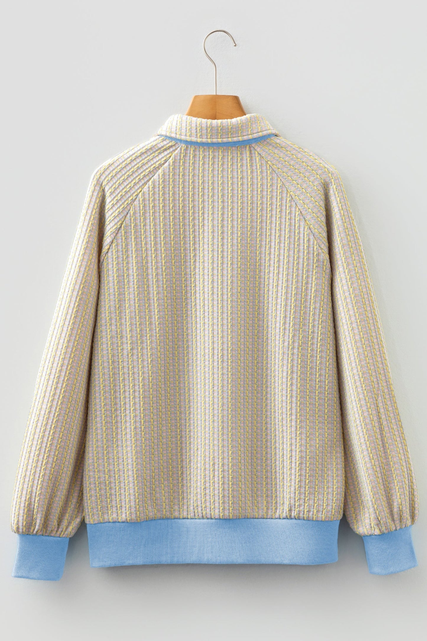 Jacquard Button Front Henley Sweatshirt Medium Elasticity Beau Blue