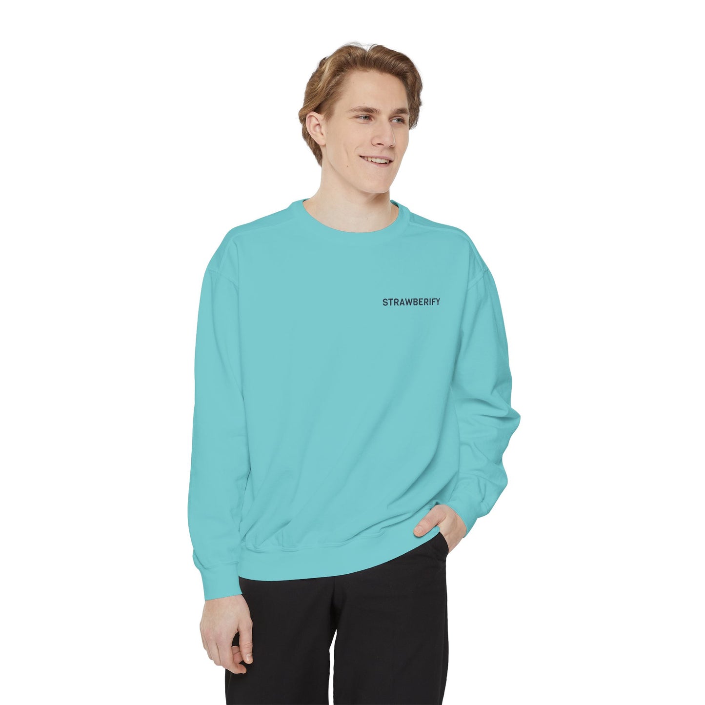 Unisex Garment-Dyed Sweatshirt - Chill Vibes with STRAWBERIFY Text