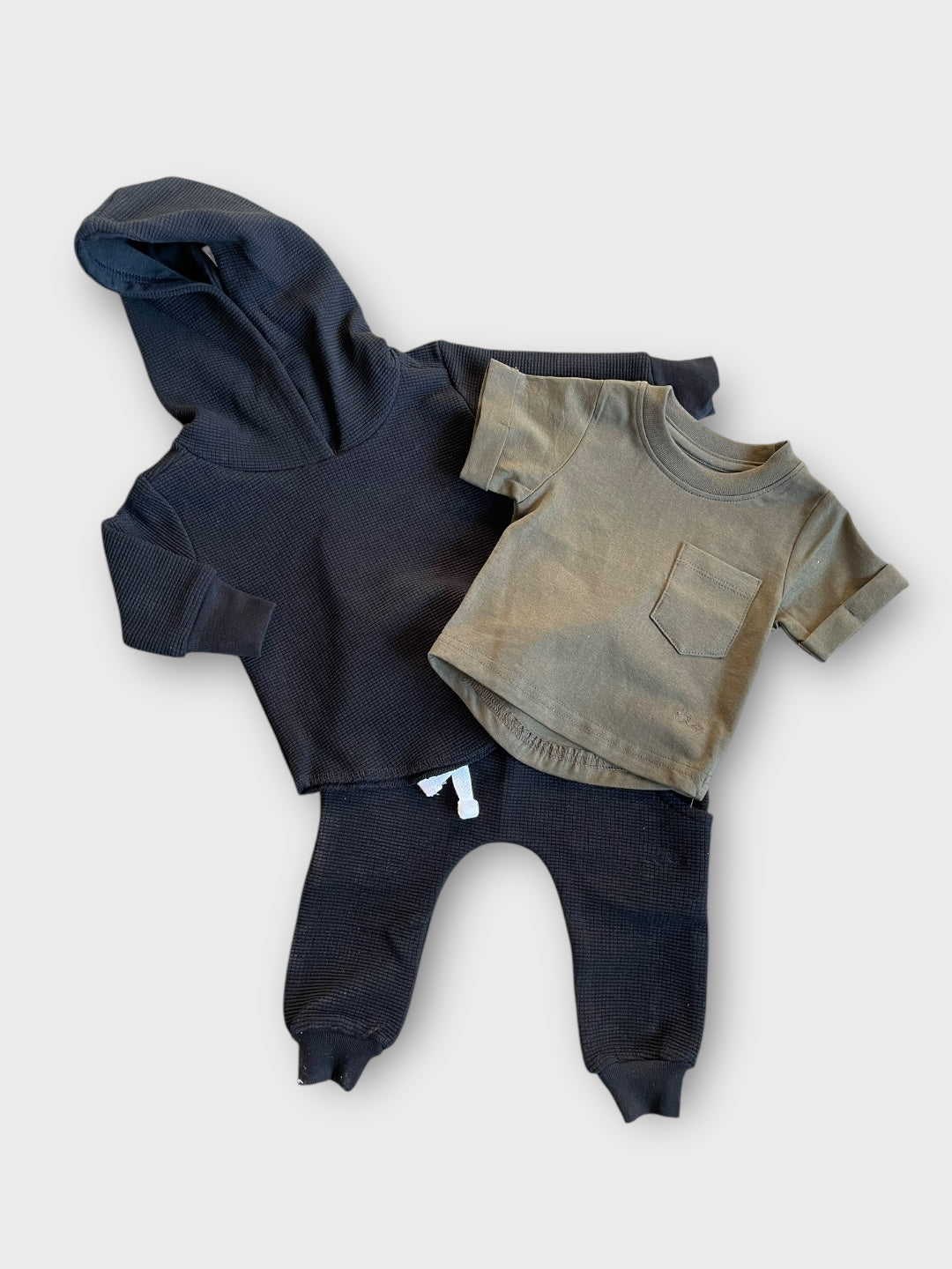Waffle Knit Hooded Pullover Cozy Onyx Laree + Co.