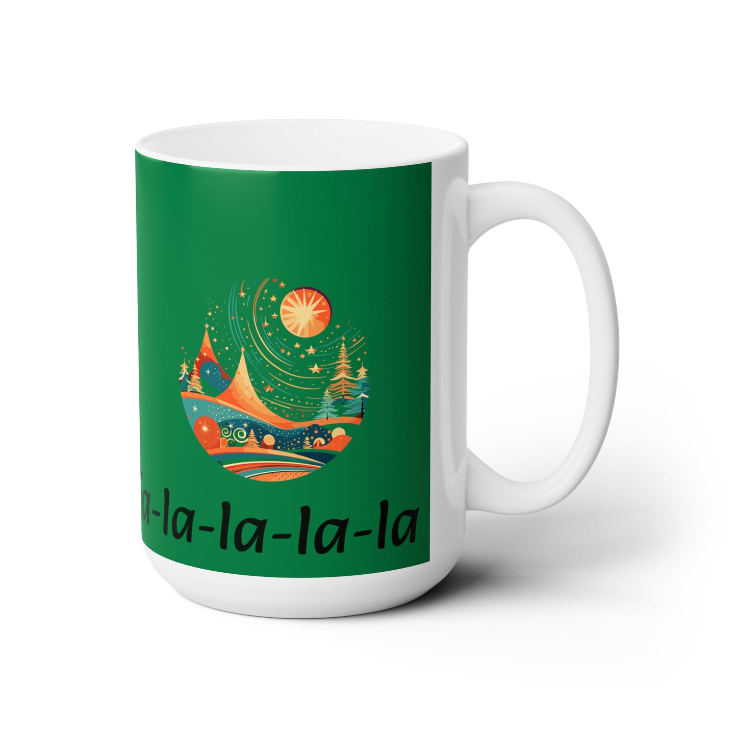Colorful Christmas and Fa-la-la design dark green Ceramic Mug 15oz