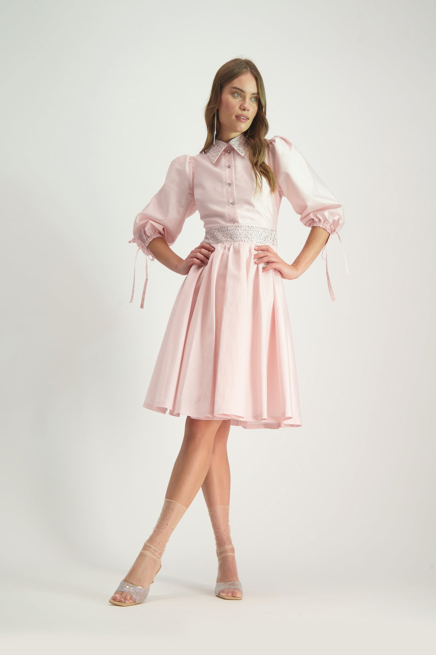 Blush Buttoned Rhinestone Dress Touch Of Class