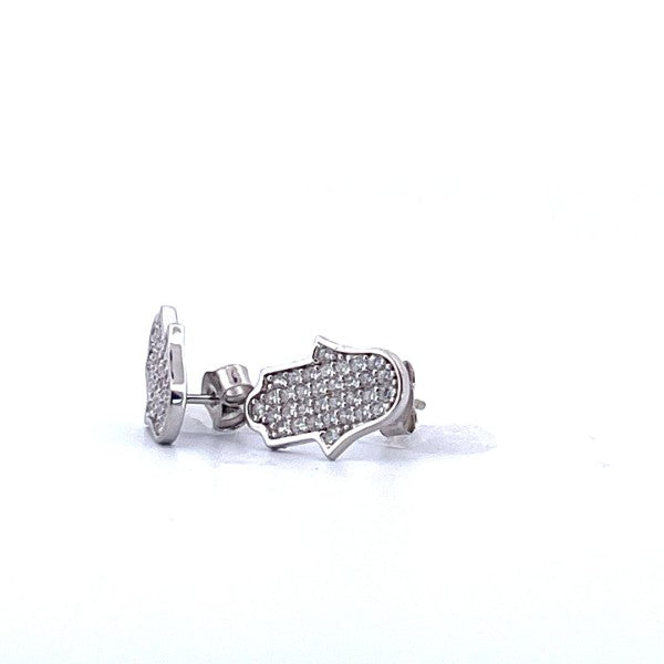 925 Sterling Silver Moissanite Hamsa Stud Earrings