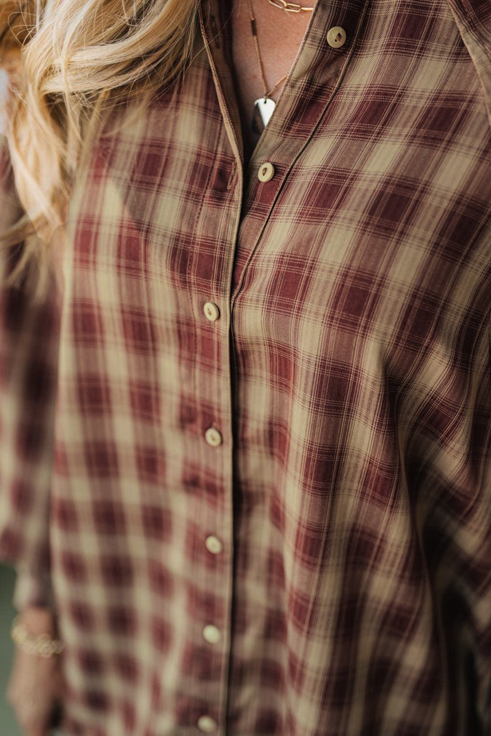 Red Plaid Print Ruffled Long Sleeve Mini Shirt Dress