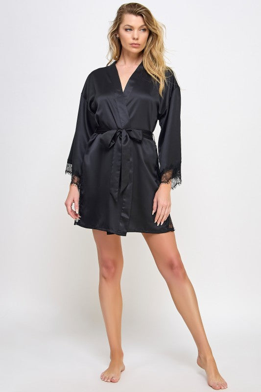 Gillian Satin Robe with Lace Trim 2495