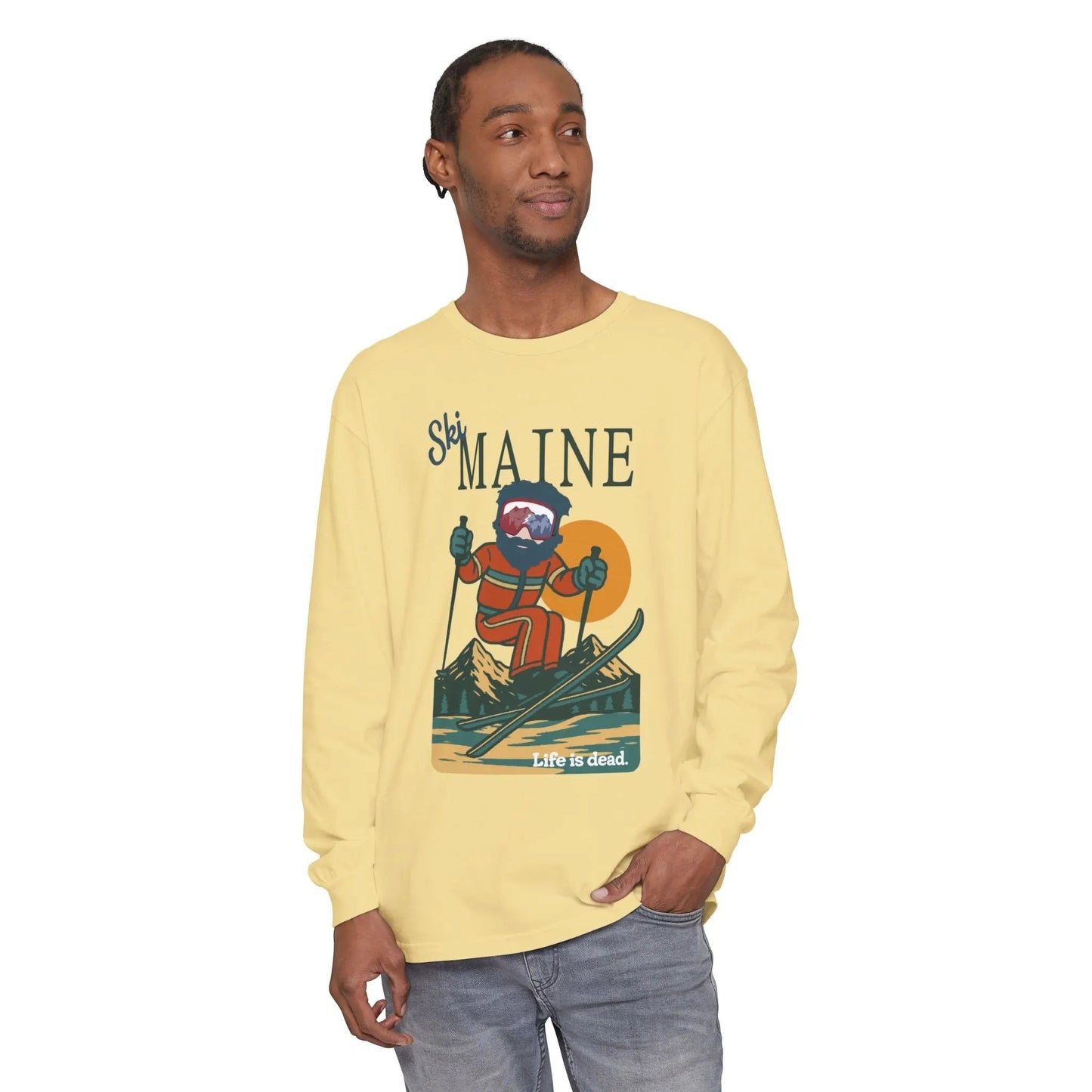 Garment-Dyed Long Sleeve T-Shirt 100% Ring-Spun Cotton Ski Maine