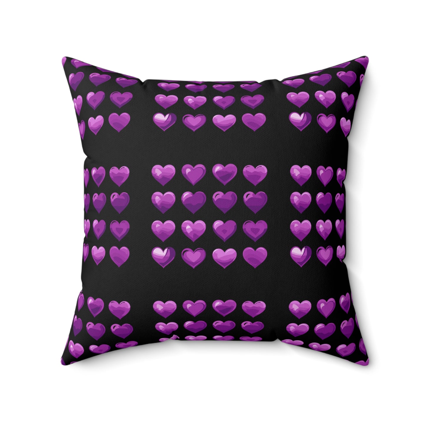 Valentine's day best home decor purple hearts design on black Spun Polyester Square Pillow