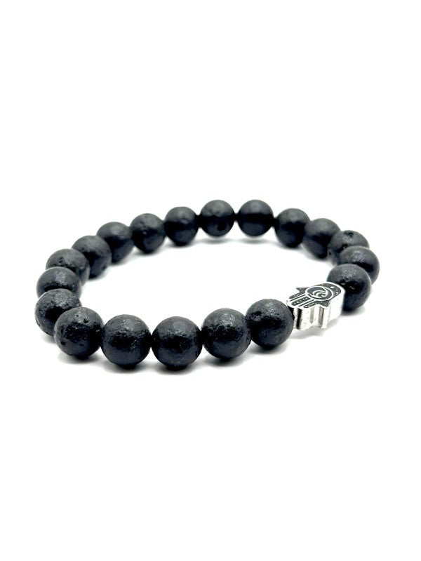 Hamsa Black Lava Stone Beaded Bracelet