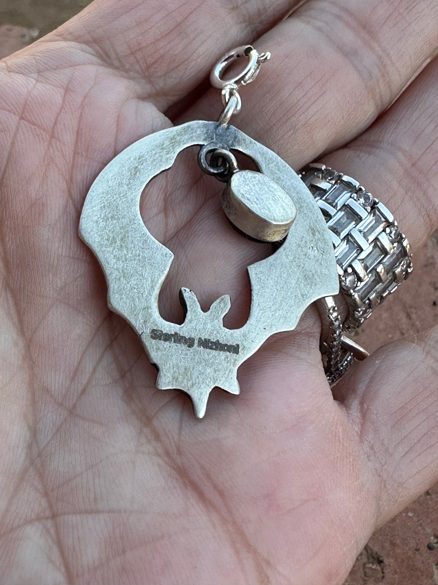 Onyx Silver Bat Charm Sterling Silver & Onyx Bat Charm Nizhoni Traders LLC
