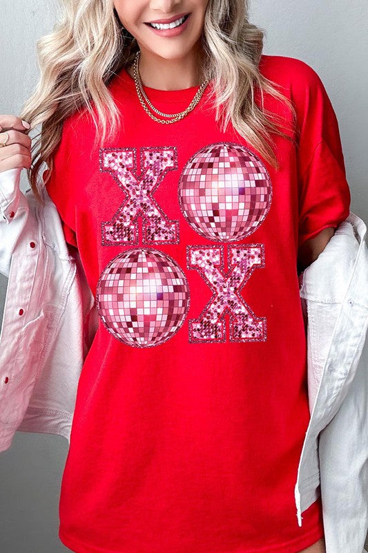 Heavy Cotton Unisex Short Sleeve T-Shirt XOXO Faux Sequin Disco Ball