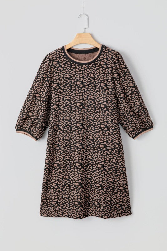 Leopard Bubble Sleeve Shift Mini Dress