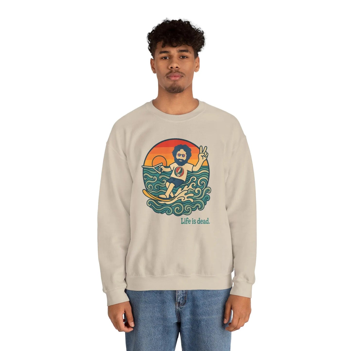 Life is Dead Crewneck Sweatshirt Heavy Blend Waterskiin' Jerry