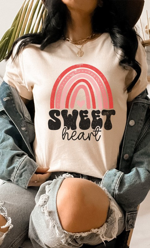 Distressed Rainbow Sweet Heart Graphic Tee Cotton Blend T-Shirt