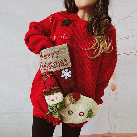 Christmas Stockings Pattern Loose Thick Women's Fashion Sweater