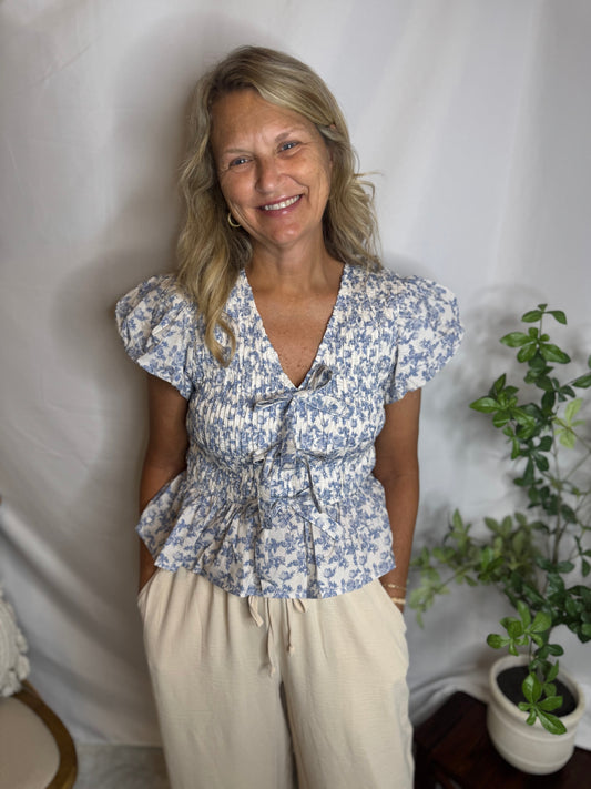 Blue Ribbon Smocked Peplum Top Sweet Jude Boutique
