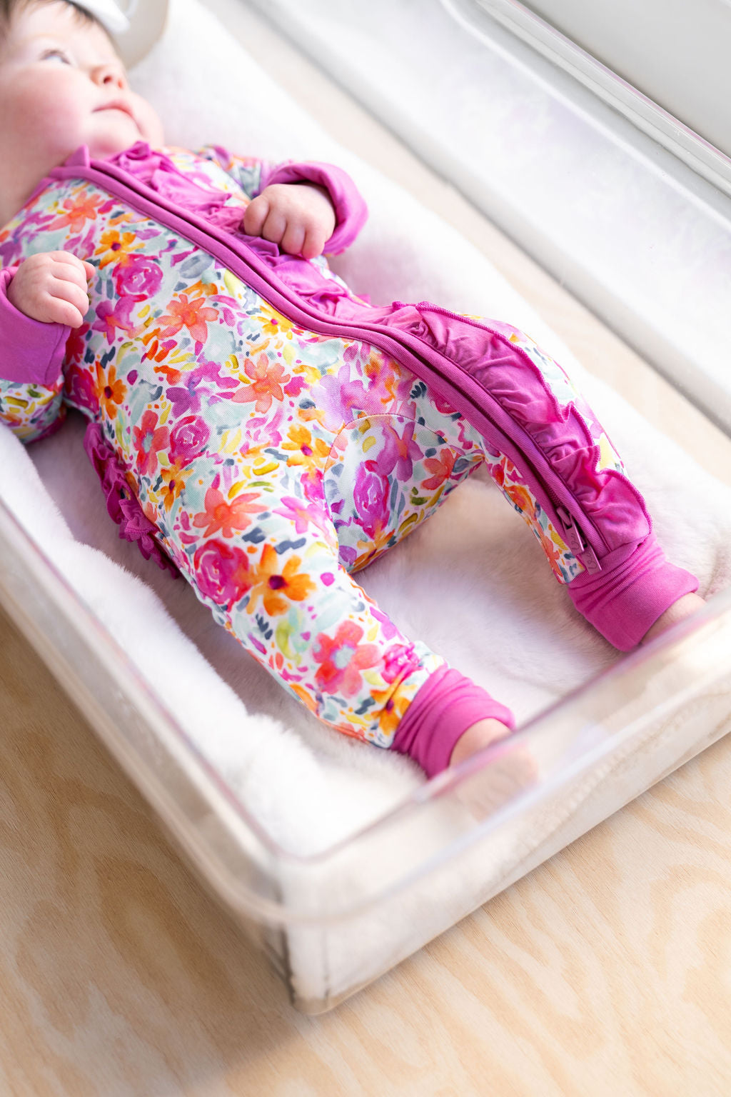 Korrie Floral Bamboo Ruffle Convertible Footie Laree + Co.