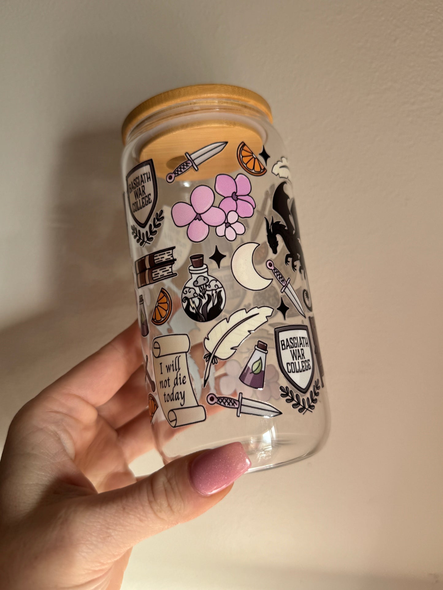 Fourth Wing Double Sided Glass Tumbler with Bamboo Lid