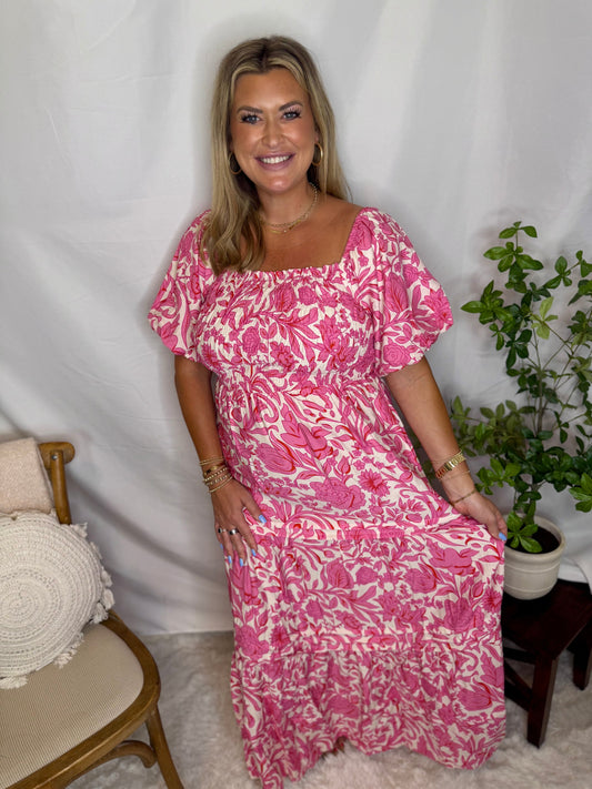 Floral Pink Smocked Bust Maxi Dress The Savannah