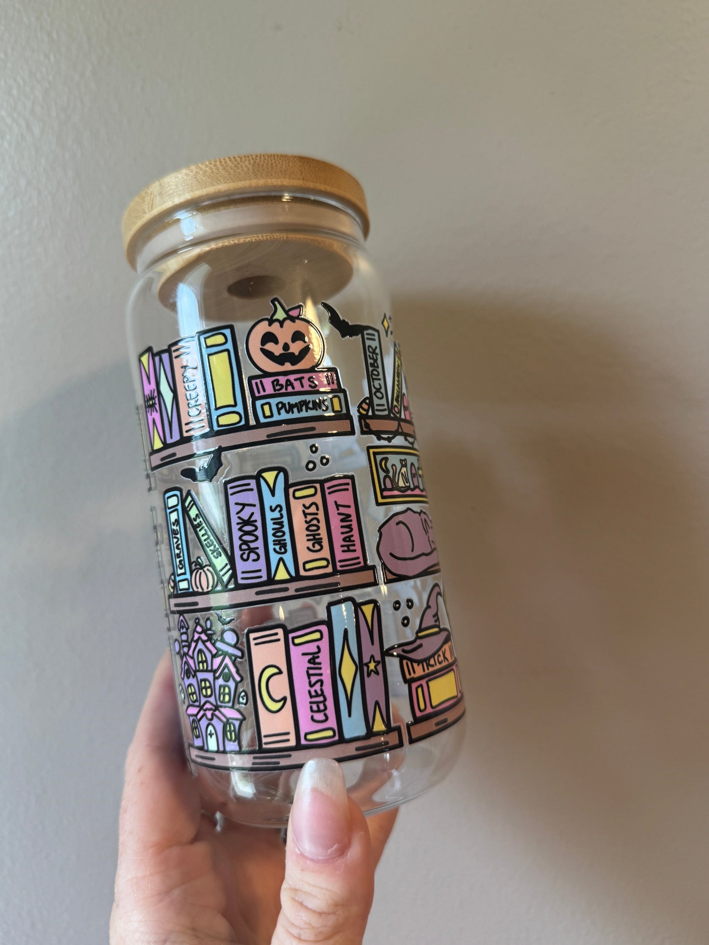 Dark Academia Spooky 16oz Glass Cup Sawdust and Cedar