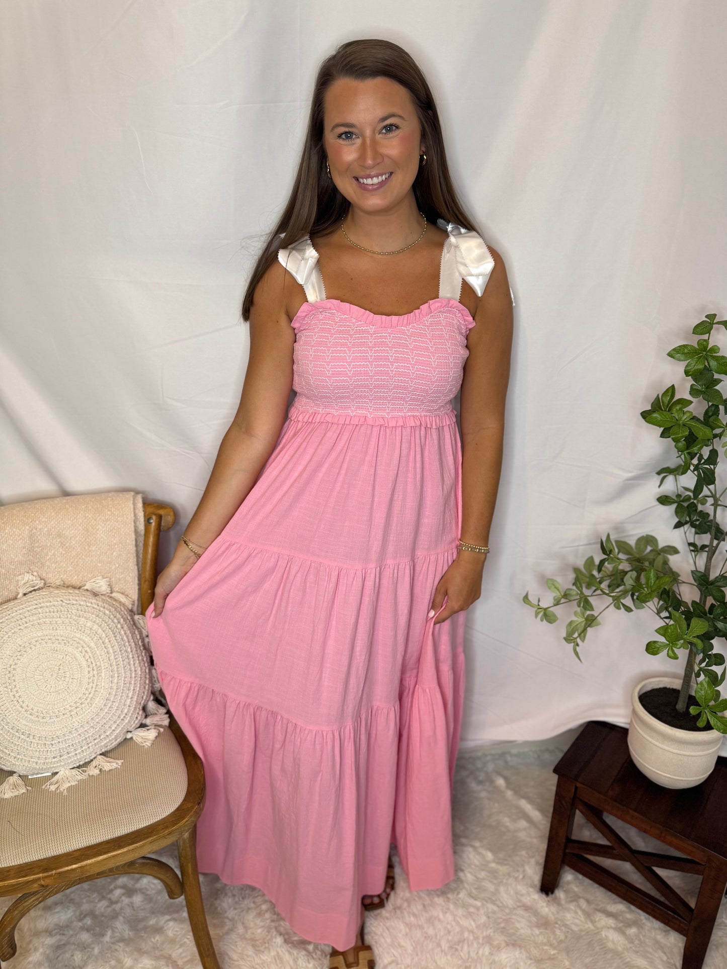 Pink Smocked Bodice Sweet as Summer Maxi Dress Sweet Jude Boutique