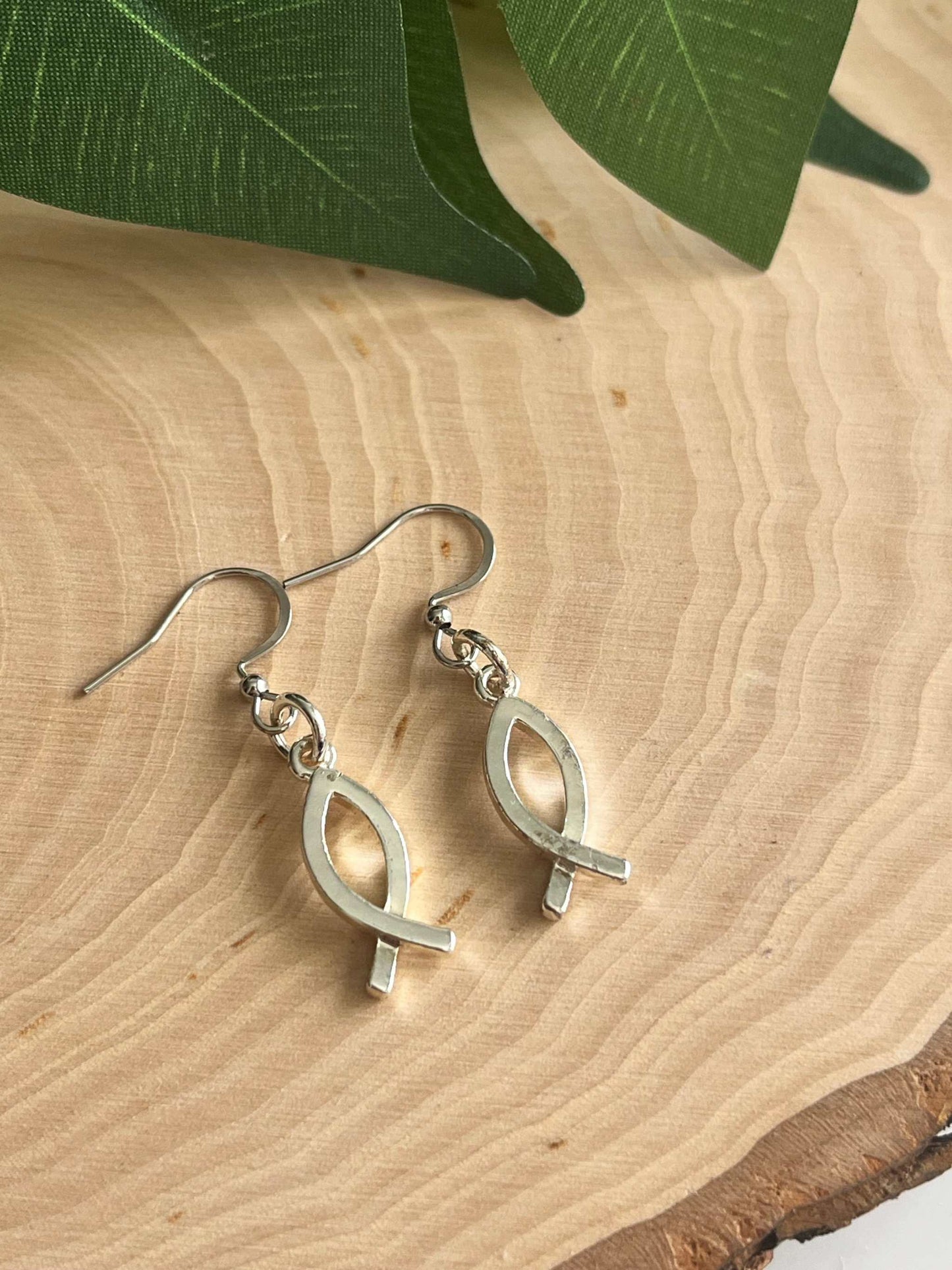 Silver Jesus Fish Earrings - Handmade Christian Jewelry Gift