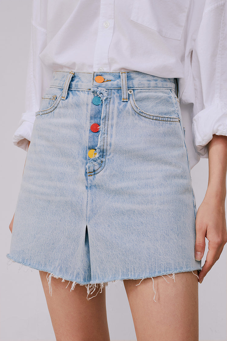 Rainbow Pleat High-Rise Skort Mid-Weight Denim Hey Joanie