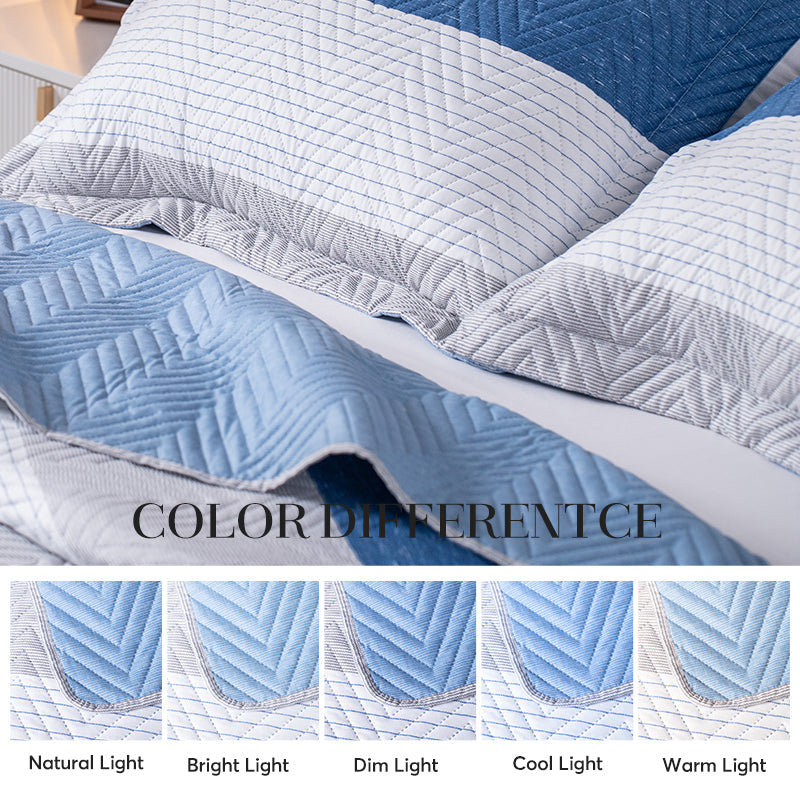 Lightweight Reversible Stripe Quilt Set Bedding Kasentex