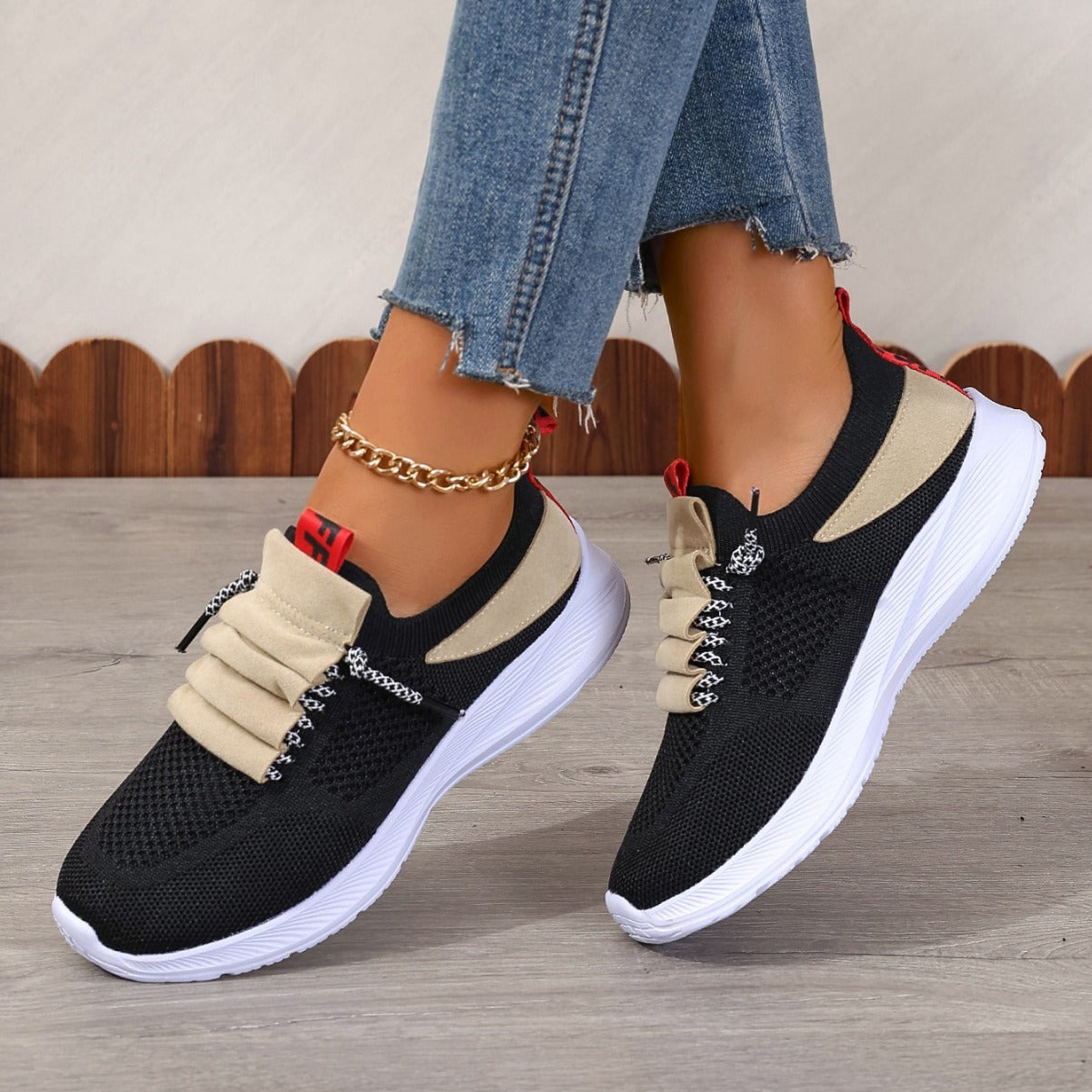 Non-Slip Round-Toe Casual Sneakers Lightweight Flat-Heel Shoes for Women