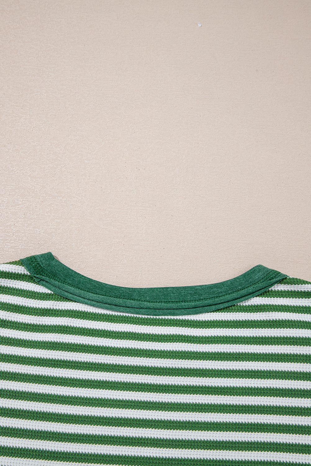 Khaki Stripe Thermal Knit Casual Top Drop Shoulder