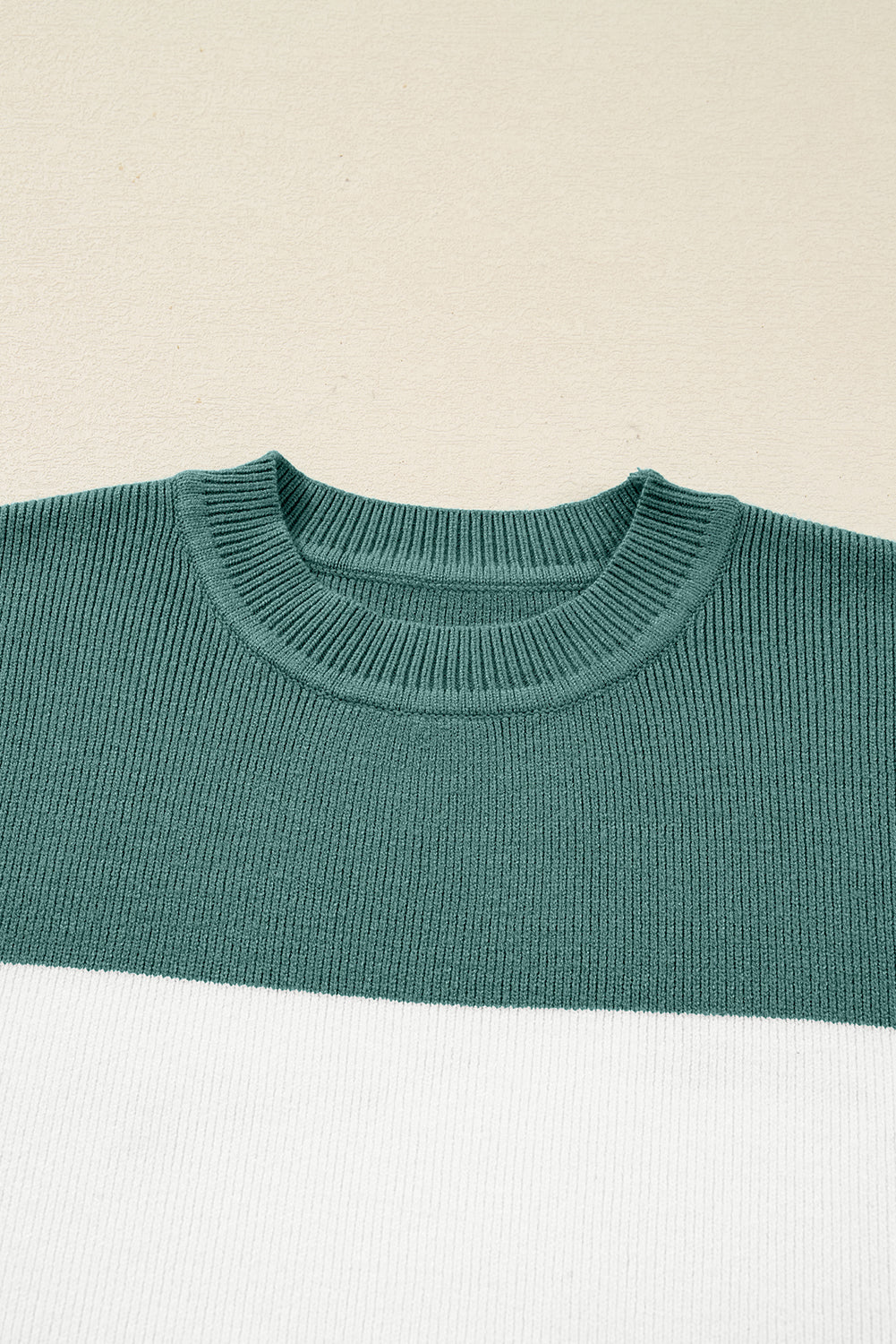 Green Color Block Ribbed Knit Baggy Sweater