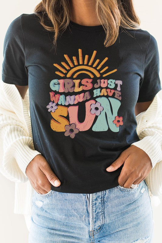 Girls Just Wanna Have Sun Summer Graphic Tee Cotton Blend T-Shirt Kissed Apparel