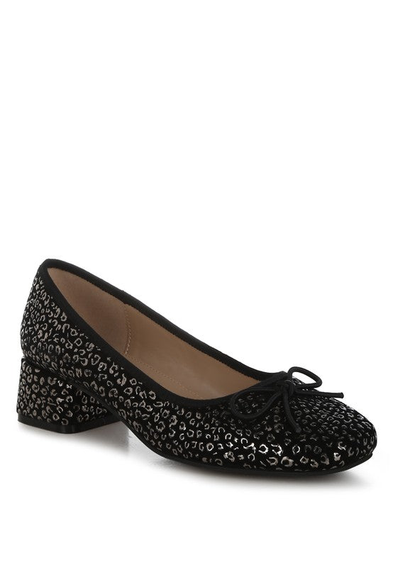Ningen Leopard Print Block Heel Ballerinas