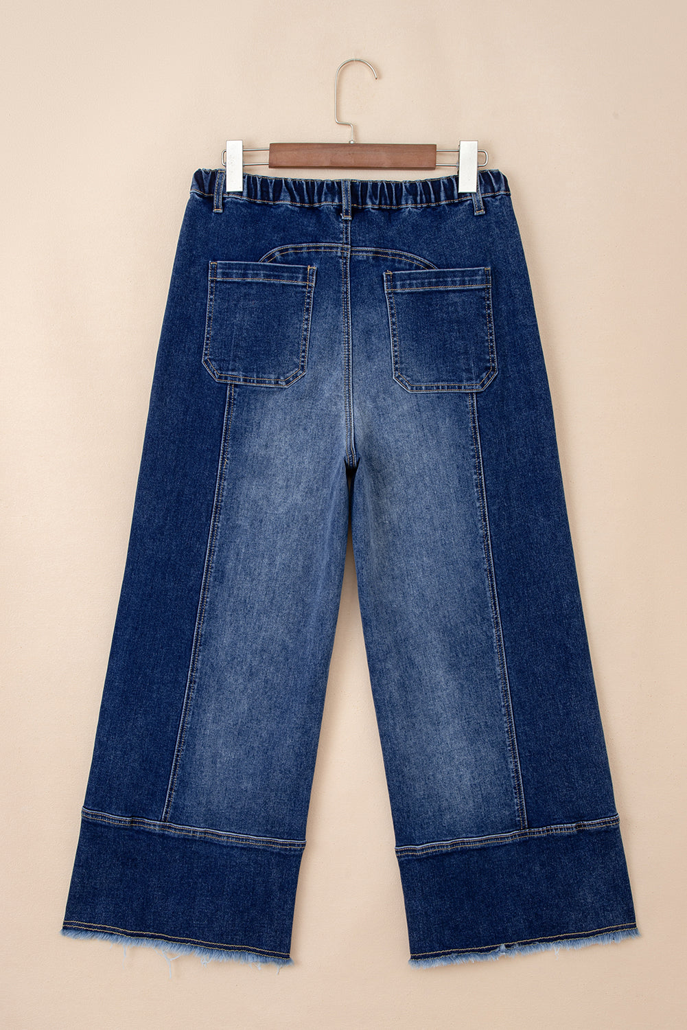 Drawstring Waist Seam Detail Wide Leg Jeans Beau Blue
