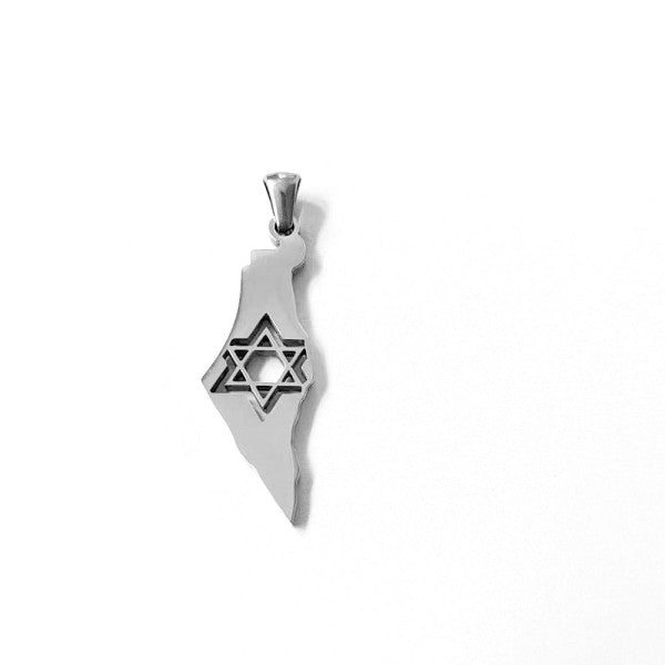 Stainless Steel Israel Map Necklace with Star of David Pendant
