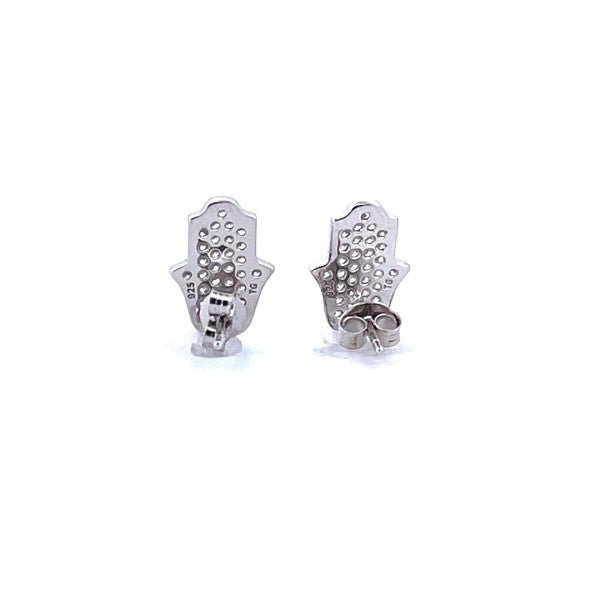 925 Sterling Silver Moissanite Hamsa Stud Earrings