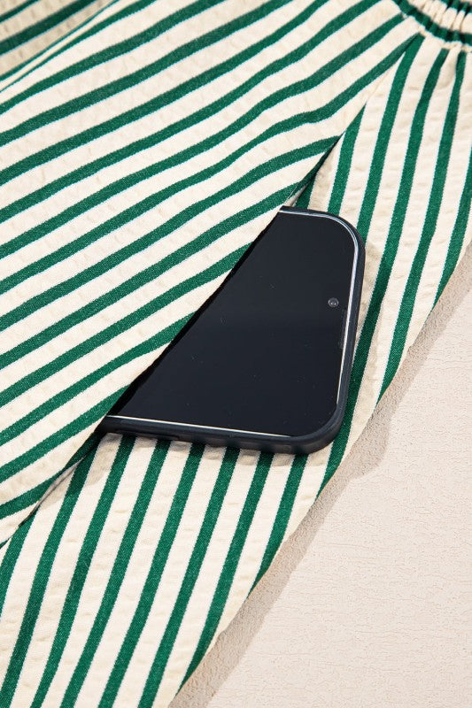 Stripe V-Neck Zip Front Midi Dress