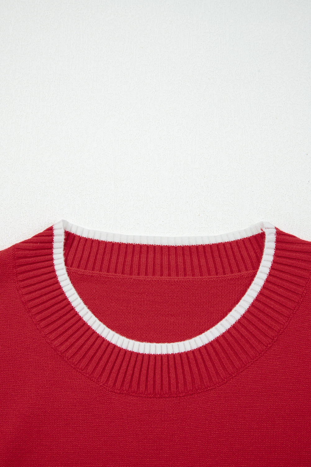 Fiery Red Contrast Trim Holiday Cropped Sweater with Big Bow Accent