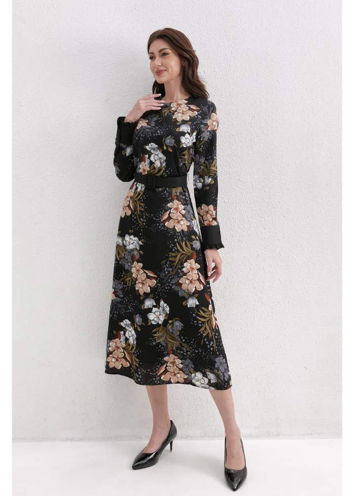Autumn Bloom Floral Print Midi Dress Miss Finch NYC