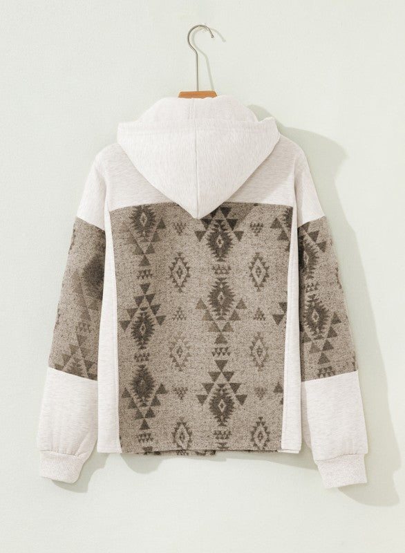 Western Aztec Colorblock Hooded Shacket 100% Polyester