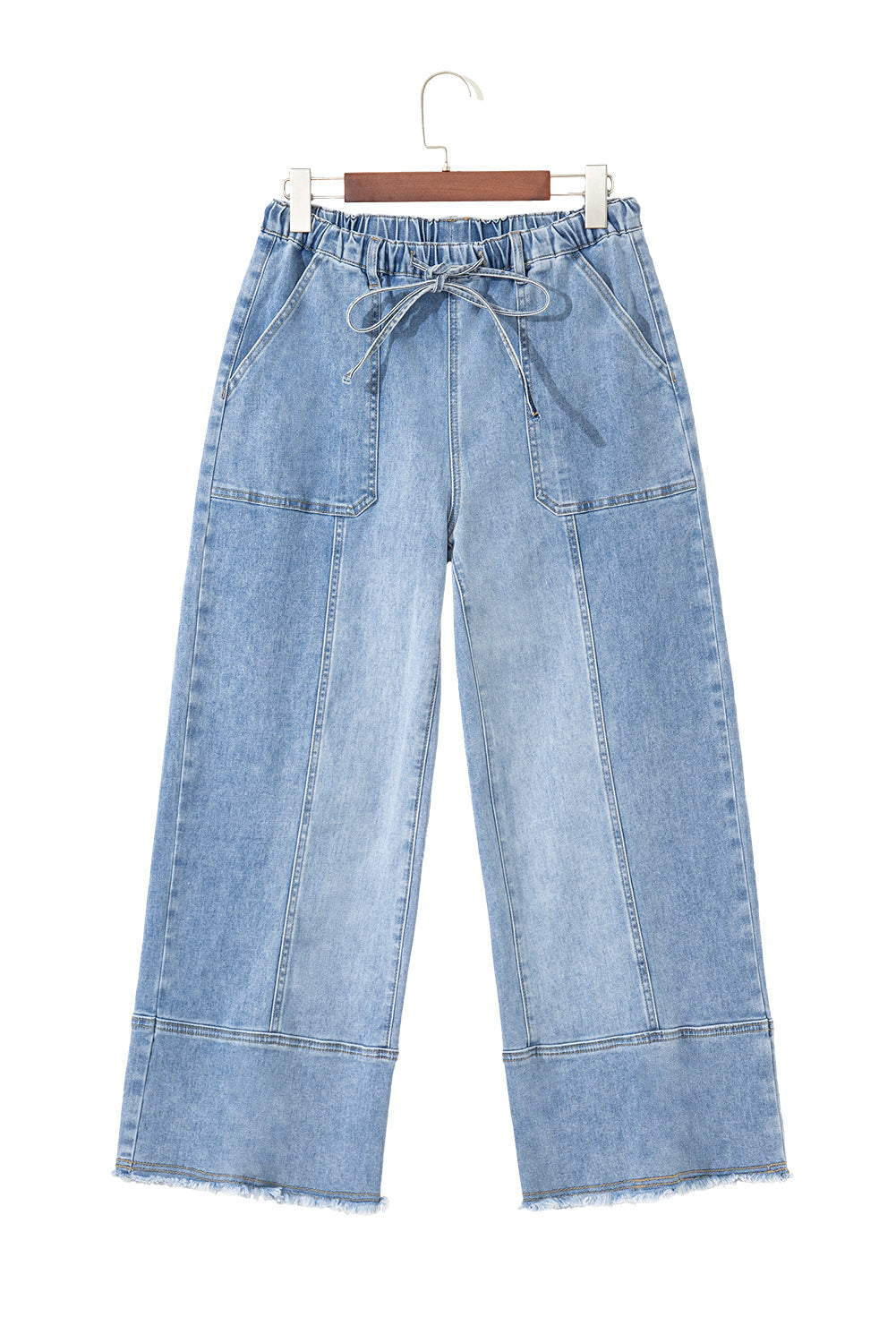 Drawstring Waist Seam Detail Wide Leg Jeans Beau Blue