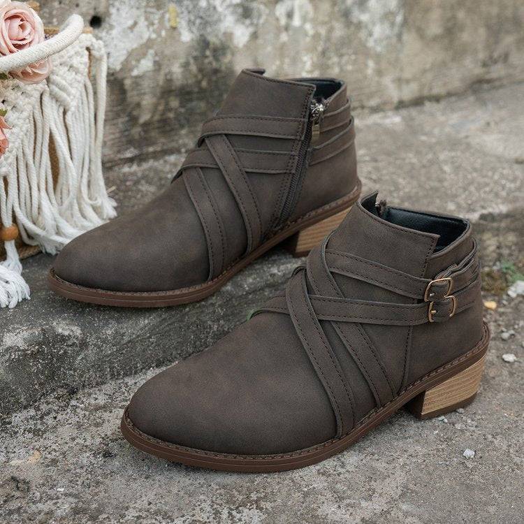 Retro High-Heel Ankle Boots Chic Suede Women’s Single Boots
