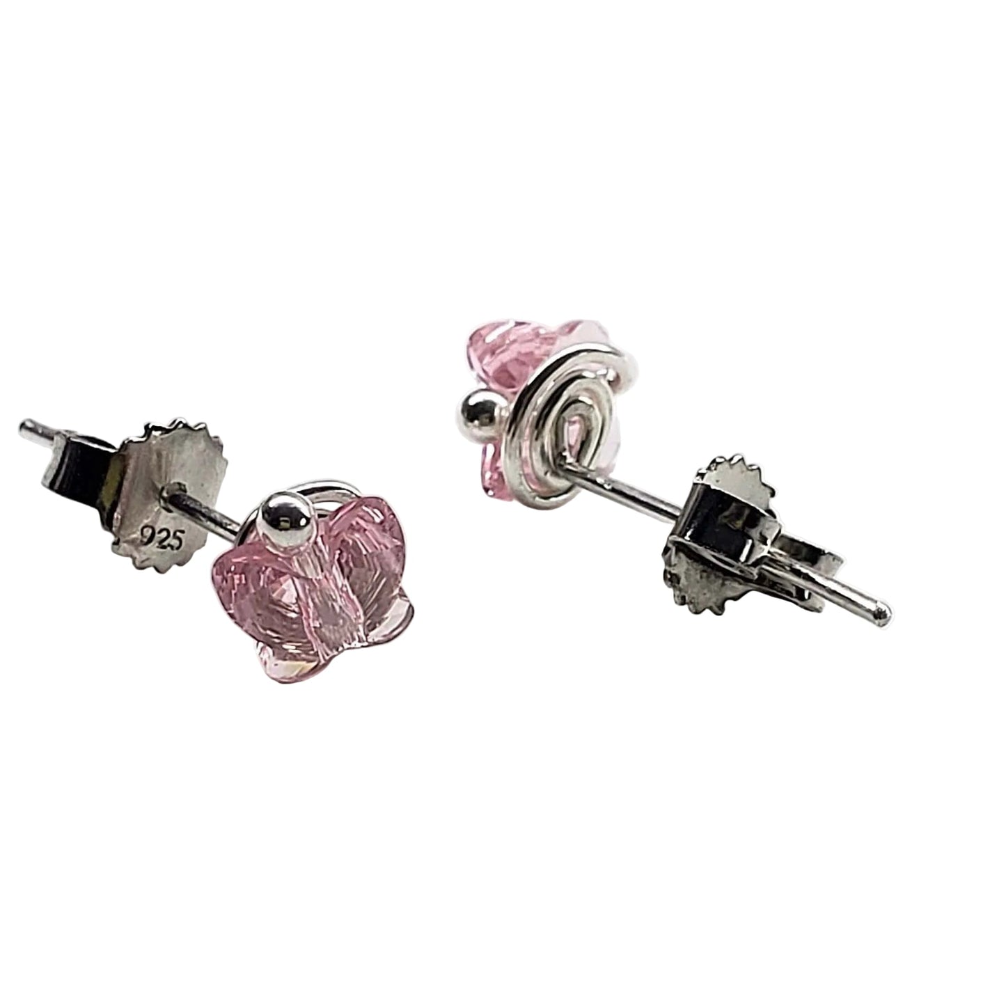 8mm Crystal Butterfly Silver Spiral Stud Earrings