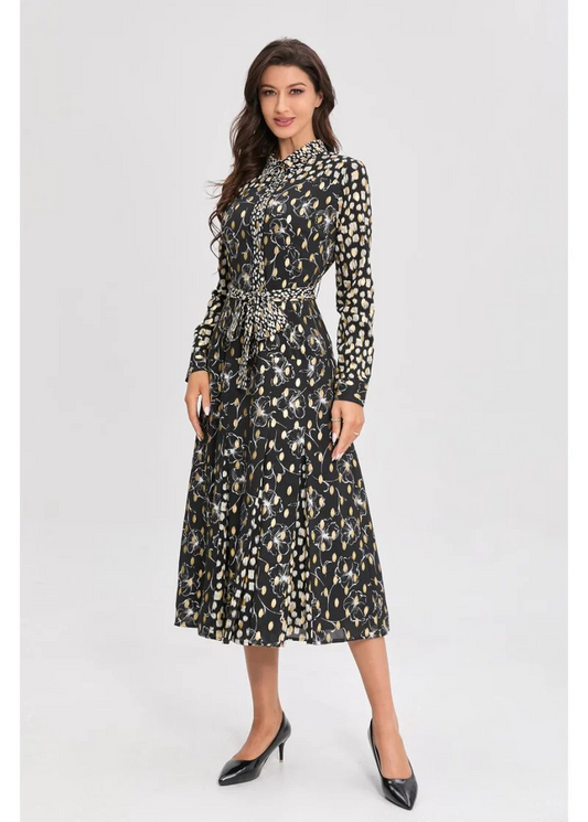 Midnight Luxe Golden Floral Midi Dress Miss Finch NYC