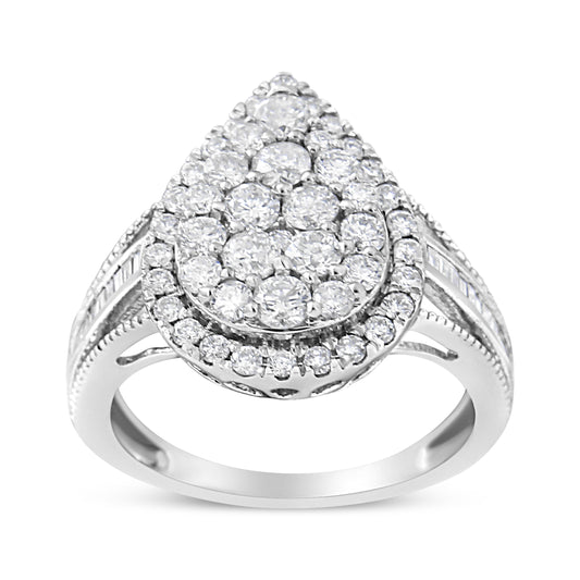 .925 Sterling Silver 1 1/2 Cttw Round-Cut Diamond Pear Shaped Halo Cocktail Ring (I-J Color, I1-I2 Clarity) - Ring Size 7