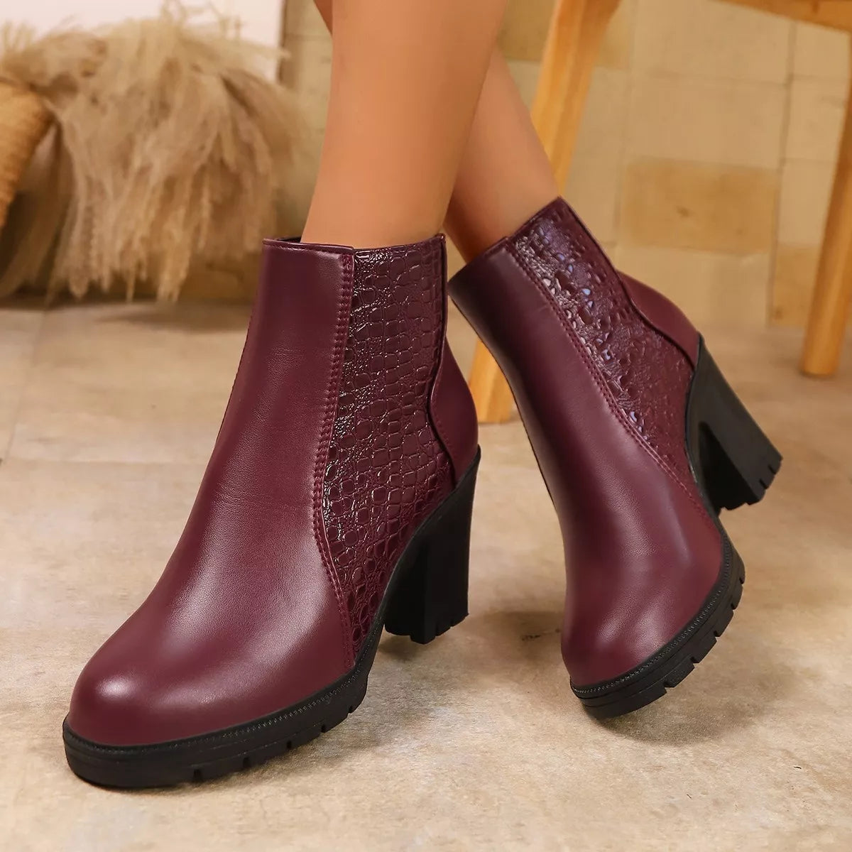 Point Toe Mid-Block Heel Ankle Boots Fitiquefit