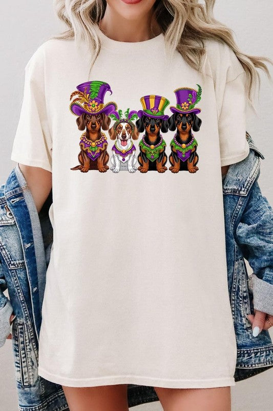 Dachshund Mardi Gras Graphic Plus Heavy Cotton Tee Gildan