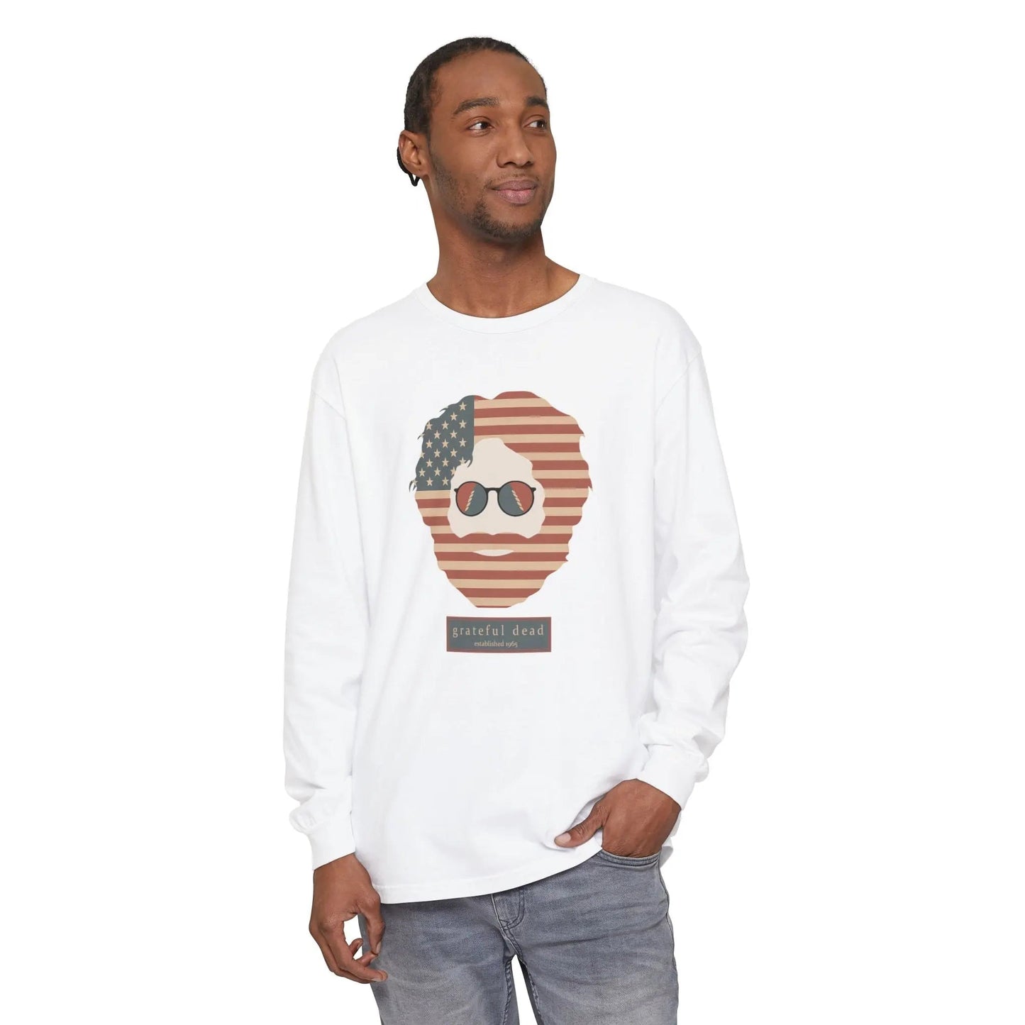 Garment-Dyed Long Sleeve T-Shirt 100% Cotton Stars & Stripes Jerry Vineyard Collection