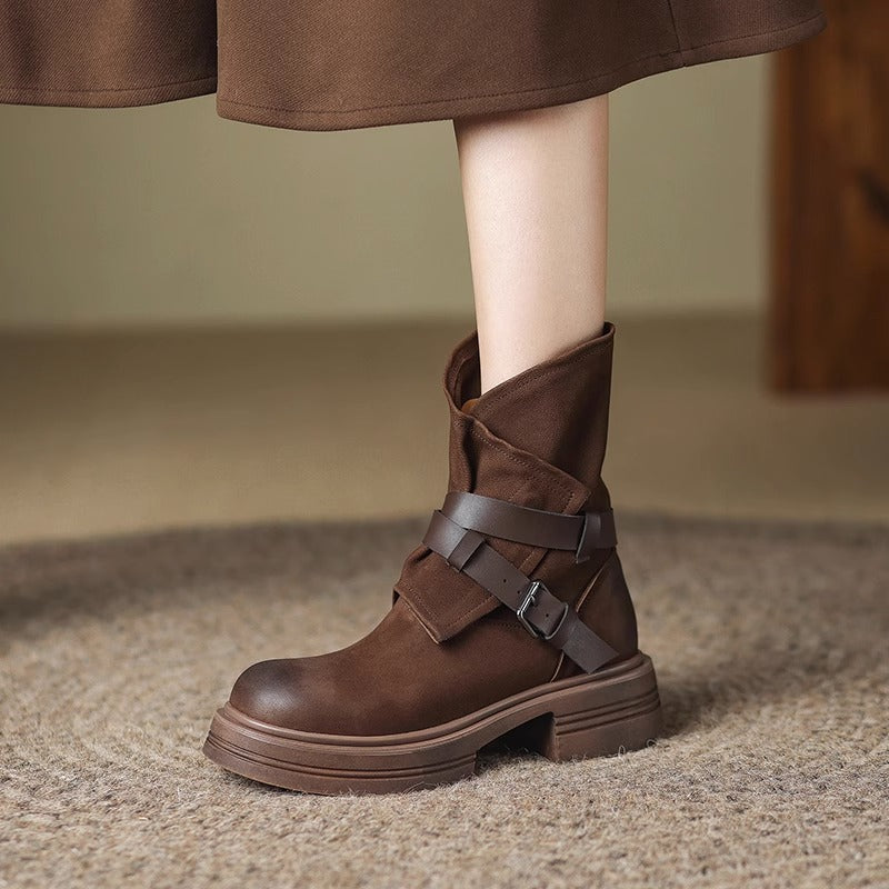 Brown Retro Ankle Boots Women’s Autumn Winter British-Style