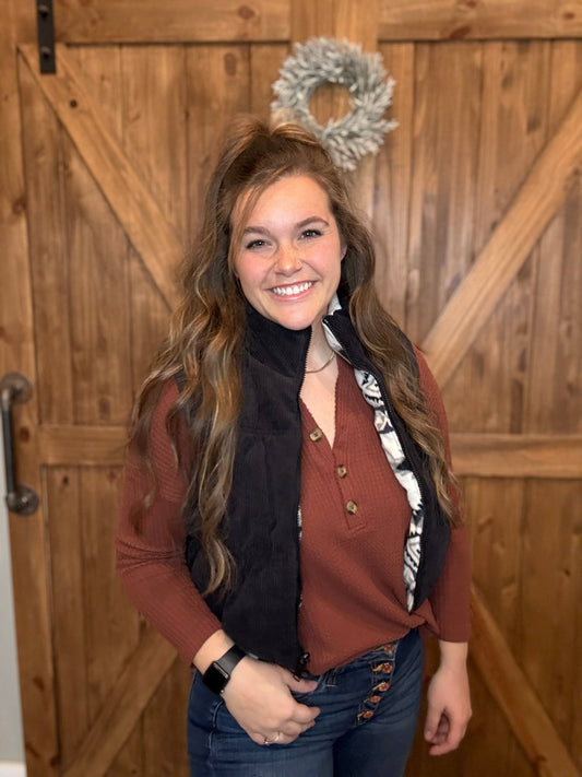 Reversible Aztec Print Corduroy Puffer Vest