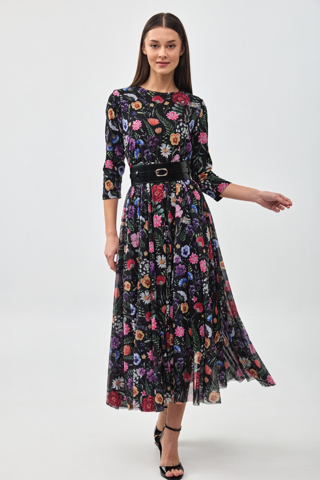 Floral Print Mesh Maxi Dress