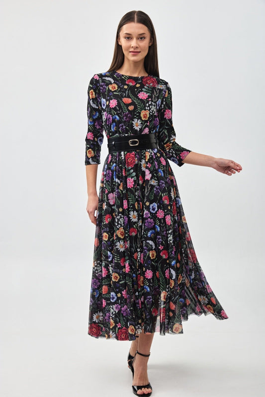 Floral Print Mesh Maxi Dress
